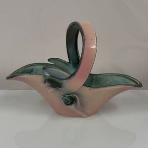 Vintage Hull Pottery Basket #56, 6"Hx9"L pink green